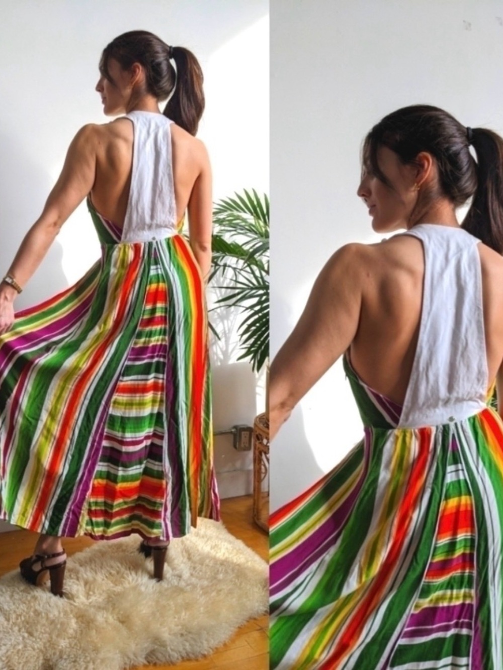 🌈 Farm Rio Rainbow Maxi Halter Dress - Eclectic & Cotton - Picture 3 of 13